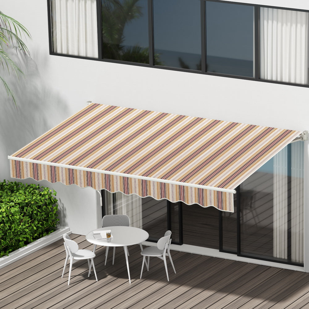Marlook Retractable Folding Arm Awning Manual Sunshade 3Mx2.5M Beige Brown