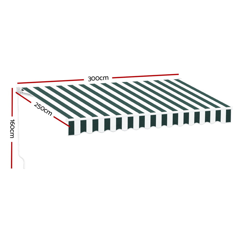 Marlook Retractable Folding Arm Awning Manual Sunshade 3Mx2.5M Green White
