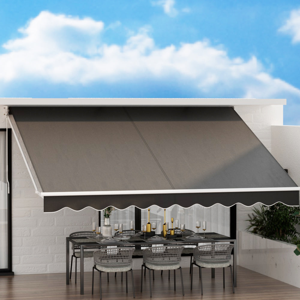 Marlook Retractable Folding Arm Awning Manual Sunshade 4Mx3M Grey