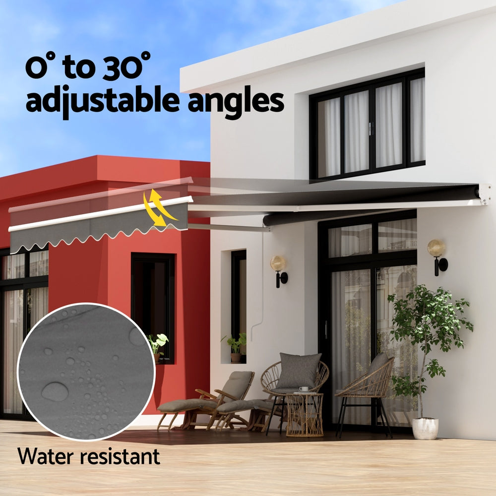Marlook Retractable Folding Arm Awning Manual Sunshade 4Mx3M Grey