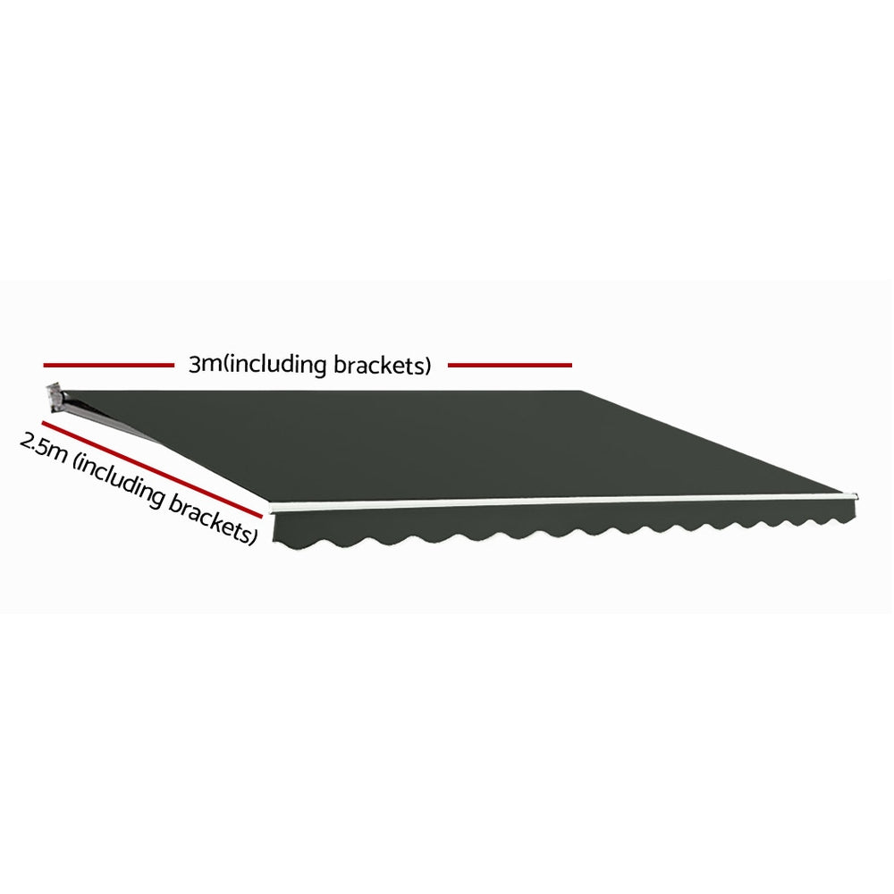 Marlook Retractable Folding Arm Awning Motorised Sunshade 3Mx2.5M Grey