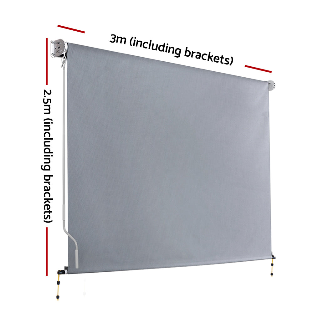 Marlook Outdoor Blinds Light Filtering Roll Down Awning Shade 3X2.5M Grey