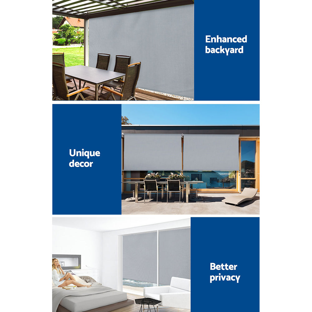 Marlook Outdoor Blinds Light Filtering Roll Down Awning Shade 3X2.5M Grey