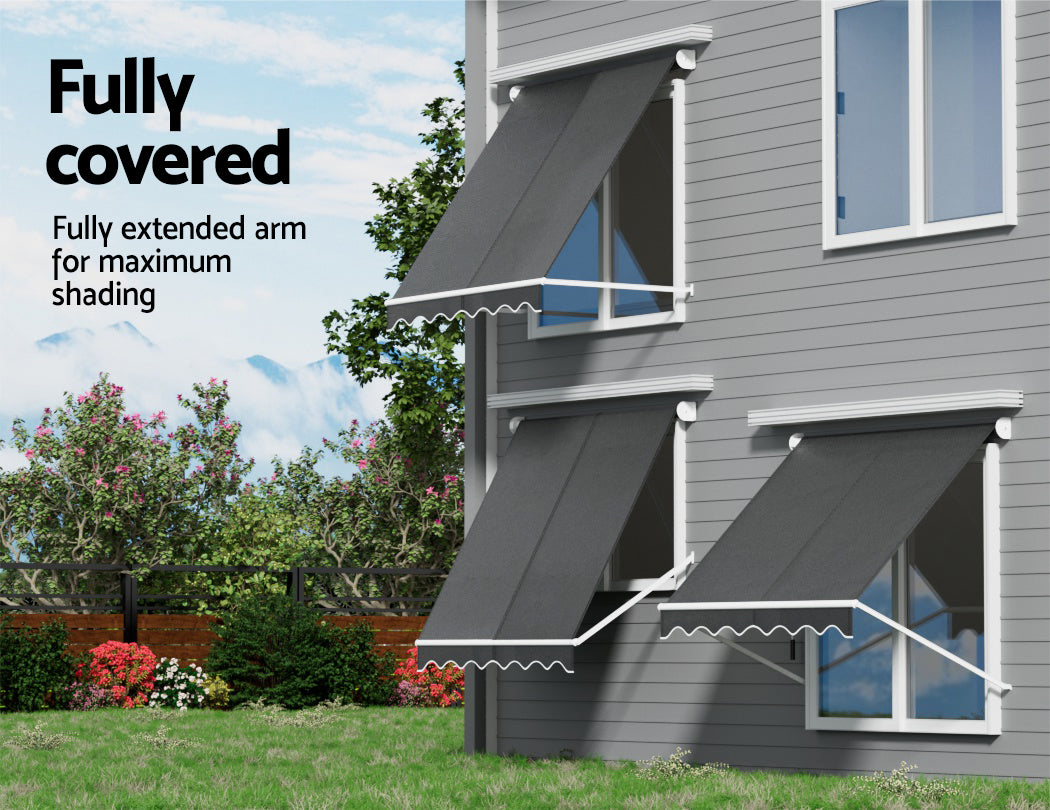 Marlook Retractable Fixed Pivot Arm Window Awning Outdoor Blinds 2.1X2.1M Grey