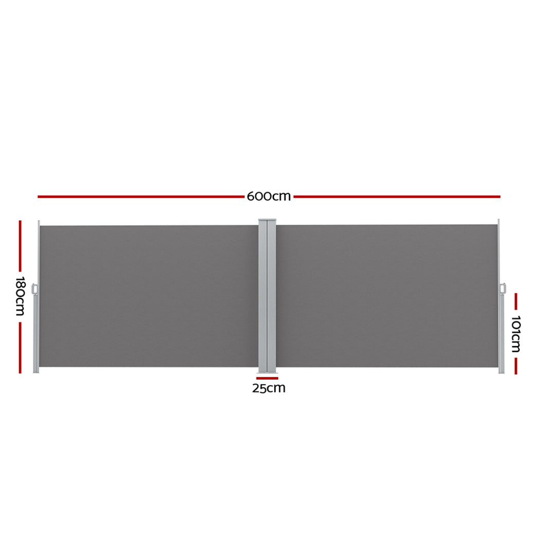 Marlook Side Awning Sun Shade Outdoor Retractable Privacy Screen 1.8X6M Grey