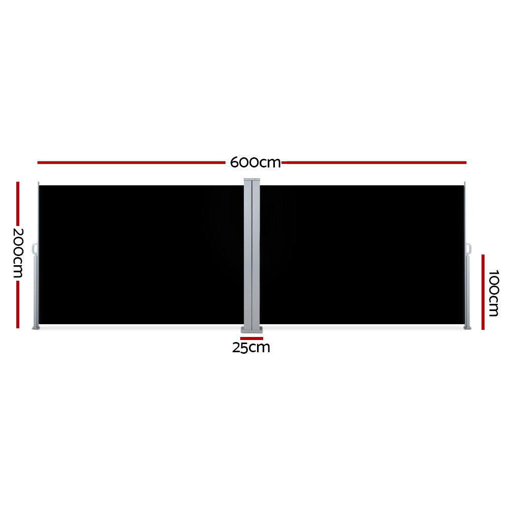 Marlook Side Awning Outdoor Blinds Sun Shade Retractable Screen 2X6M BK