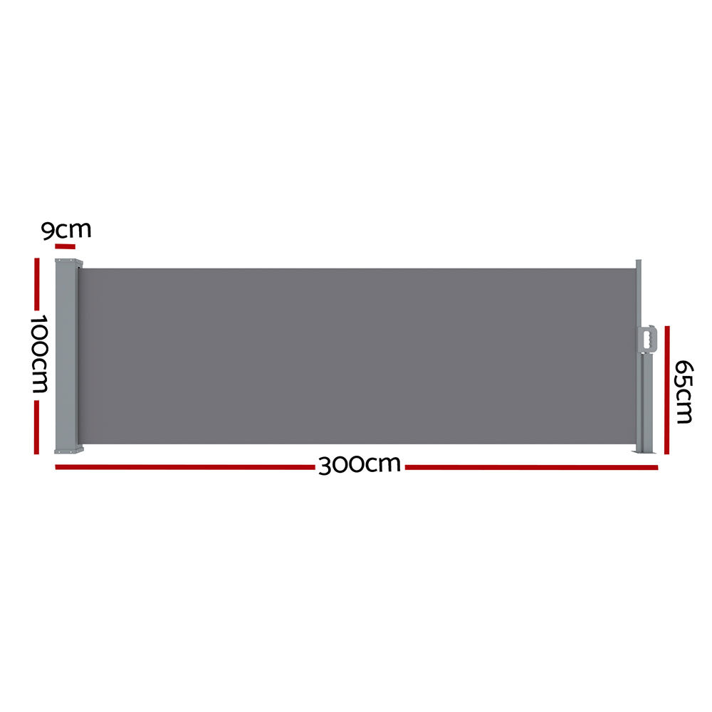 Marlook Side Awning Sun Shade Outdoor Blinds Retractable Screen 1X3M Grey