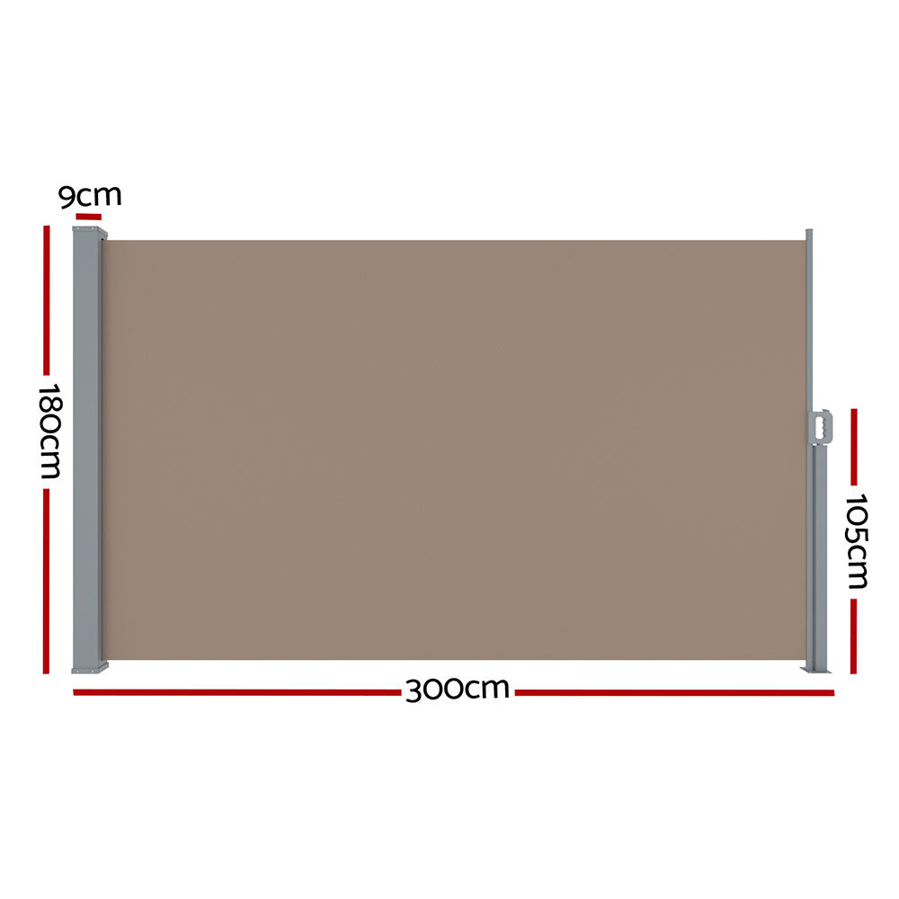 Marlook Side Awning Sun Shade Outdoor Blinds Retractable Screen 1.8X3M Brown