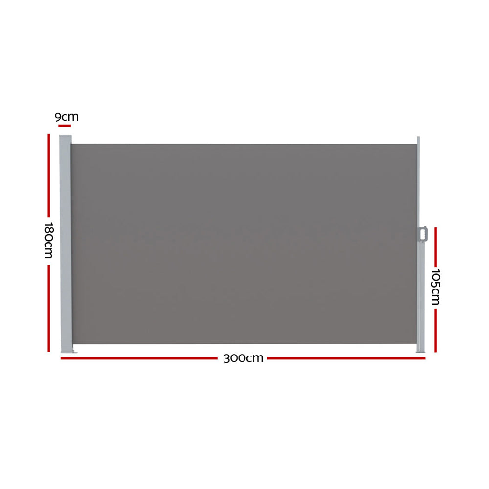 Marlook Side Awning Sun Shade Outdoor Retractable Privacy Screen 1.8X3M Grey