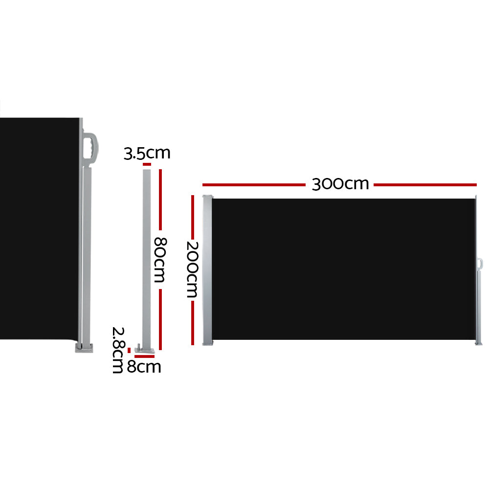 Marlook Side Awning Sun Shade Outdoor Retractable Privacy Screen 2X3M Black