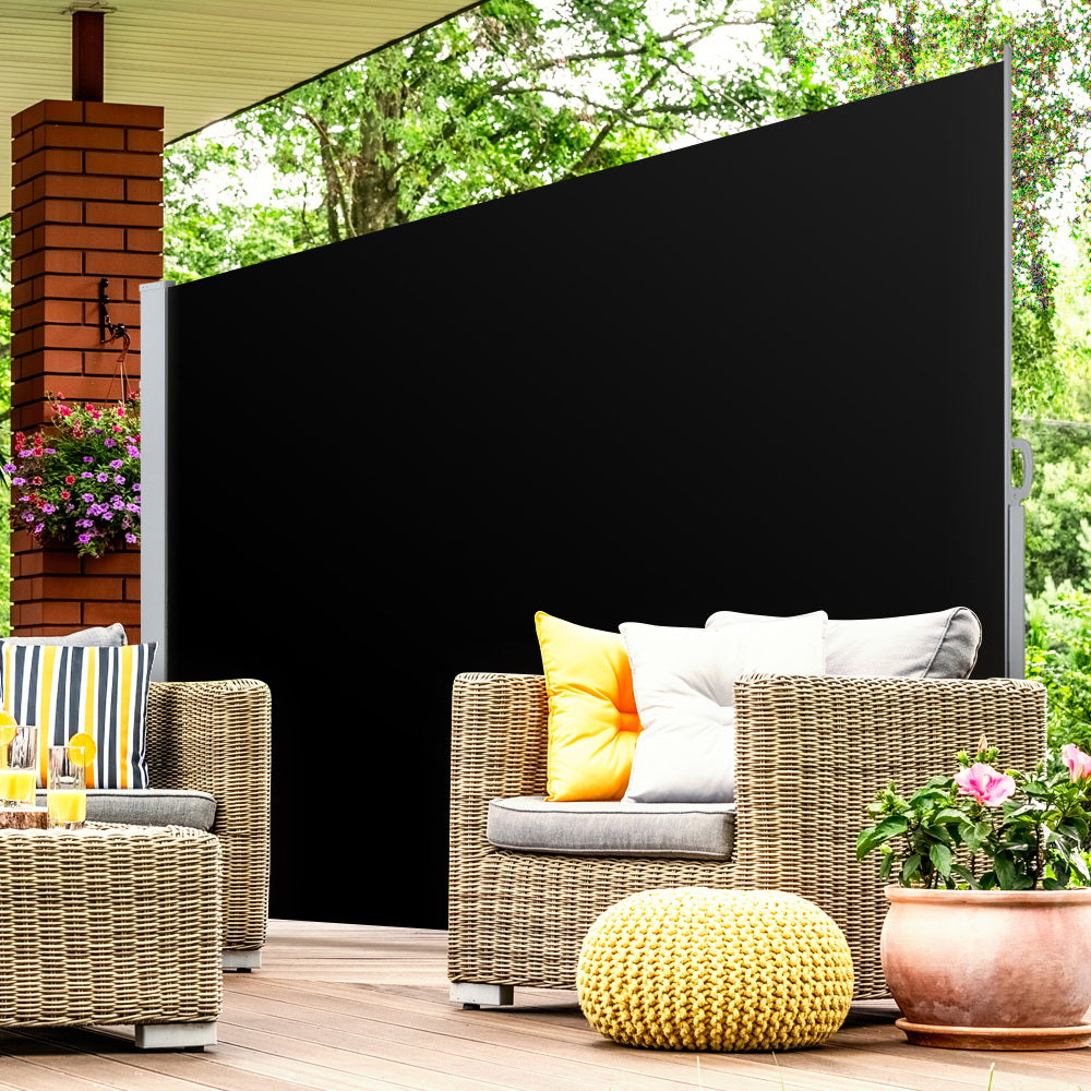 Marlook Side Awning Sun Shade Outdoor Retractable Privacy Screen 2X3M Black