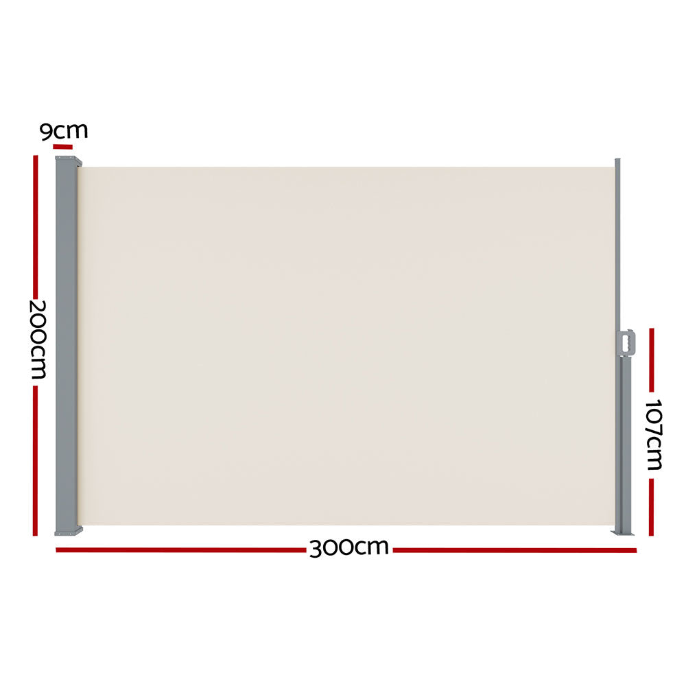 Marlook Side Awning Sun Shade Outdoor Blinds Retractable Screen 2X3M Cream