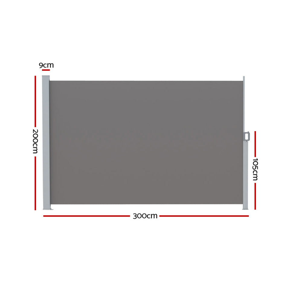 Marlook Side Awning Sun Shade Outdoor Retractable Privacy Screen 2X3M Grey