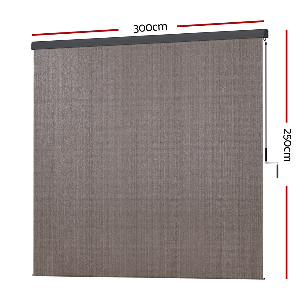 Marlook Outdoor Blinds Light Filtering Roll Down Awning Shade 3X2.5M Brown
