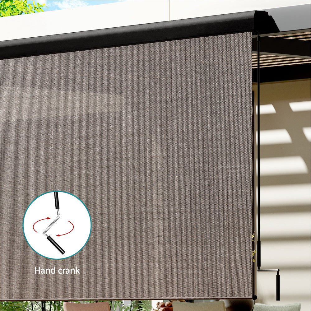Marlook Outdoor Blinds Light Filtering Roll Down Awning Shade 3X2.5M Brown