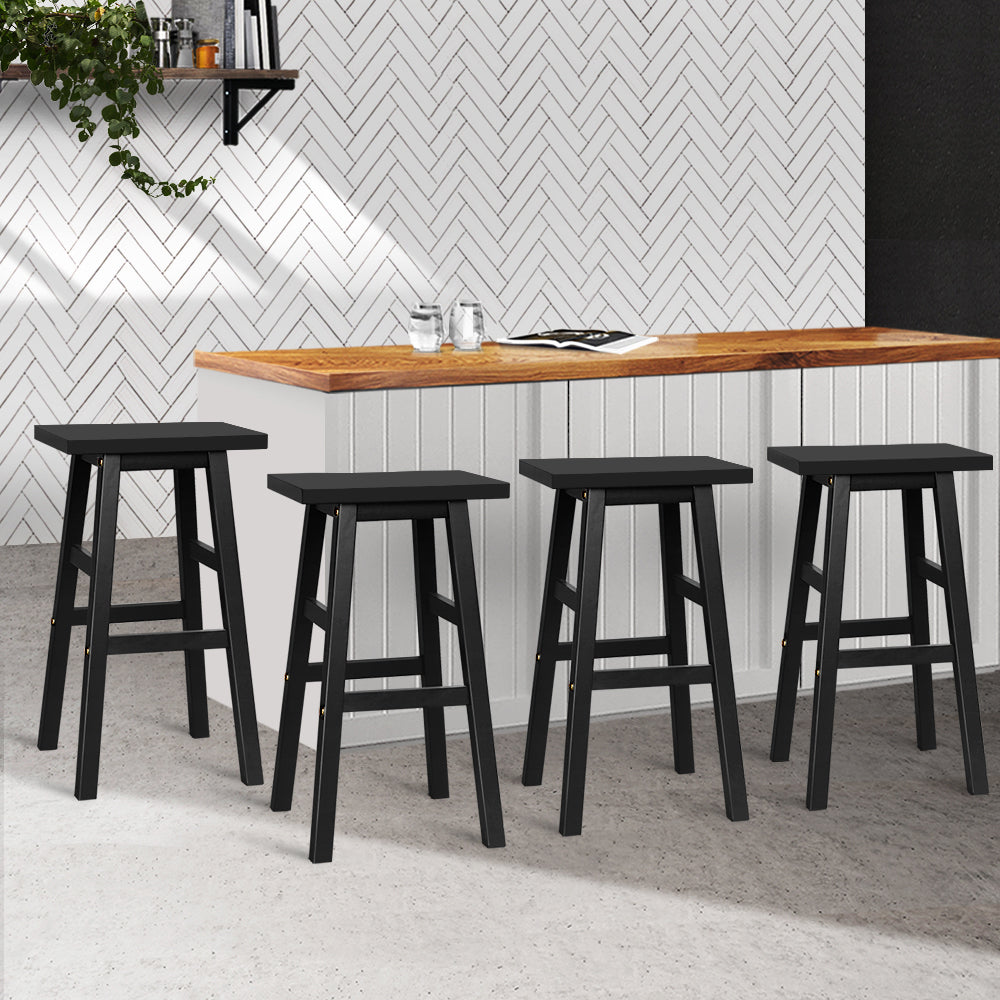 Marlook Bar Stools Kitchen Counter Stools Wooden Chairs Black x4
