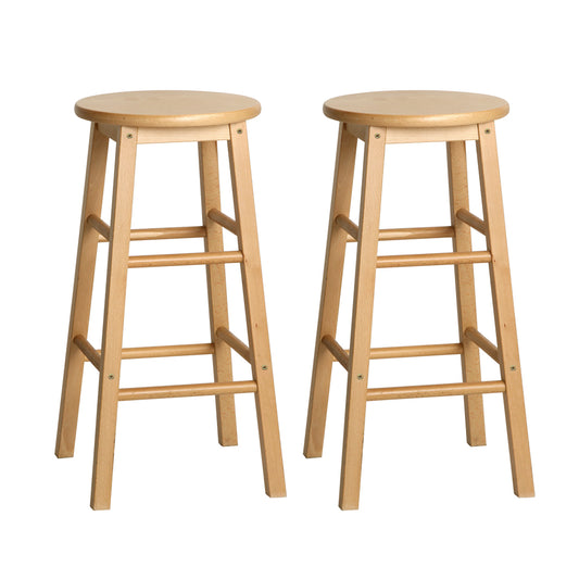 Marlook 2x Bar Stools Round Chairs Wooden Nature