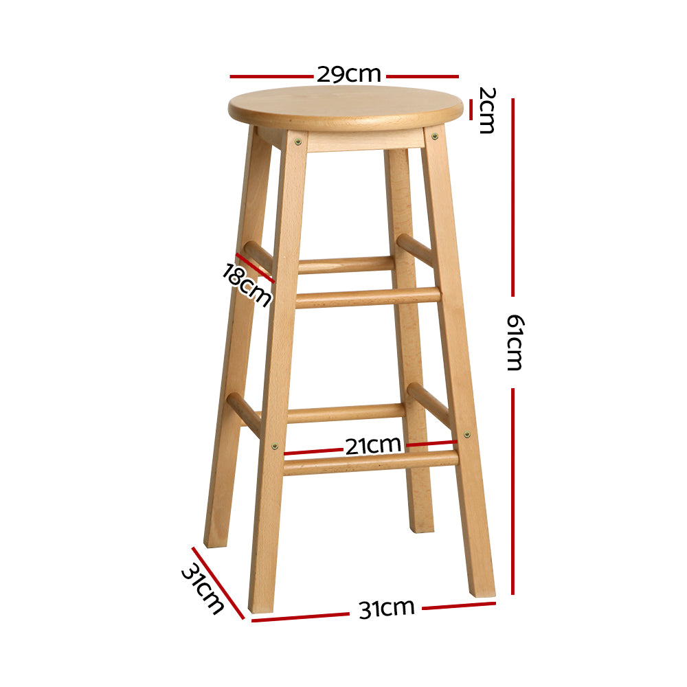 Marlook 2x Bar Stools Round Chairs Wooden Nature