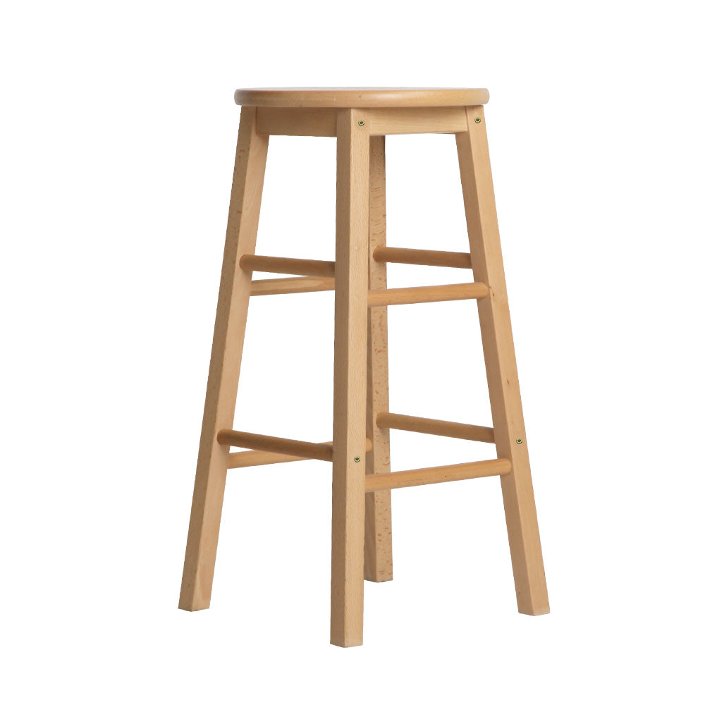 Marlook 2x Bar Stools Round Chairs Wooden Nature