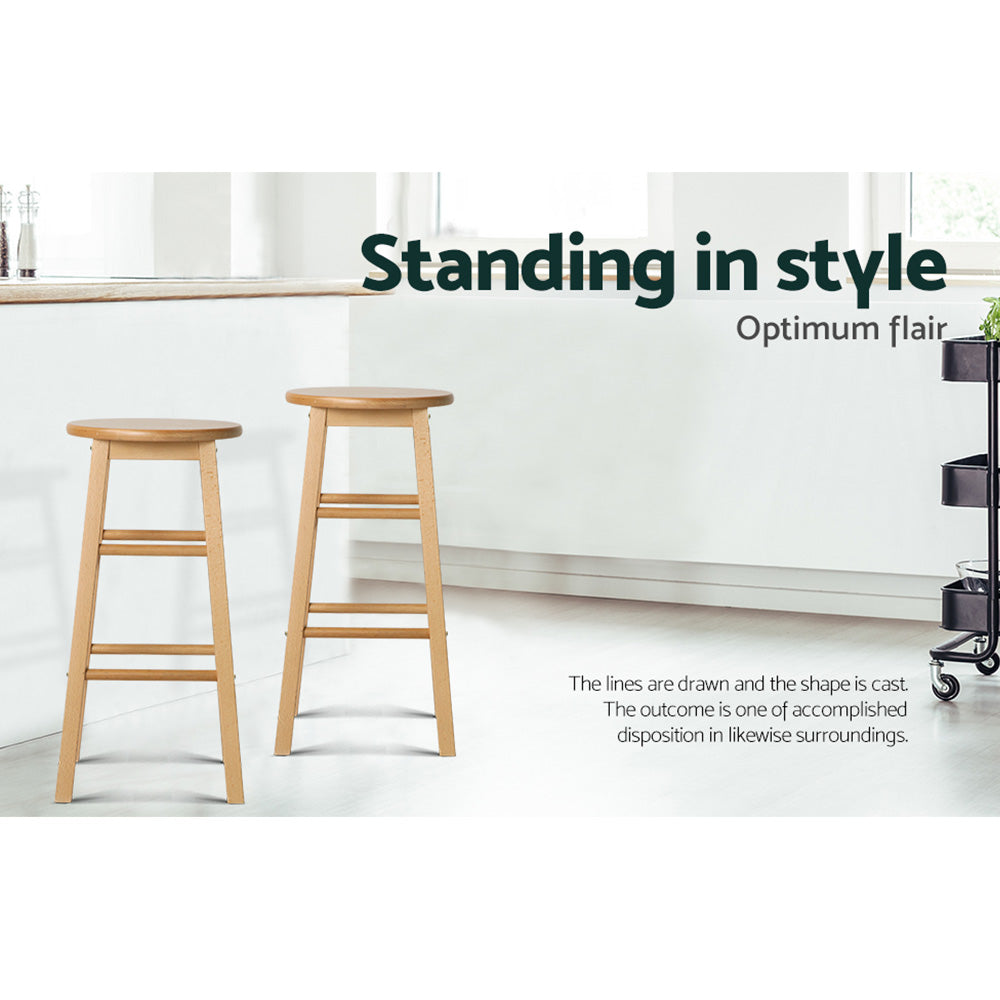 Marlook 2x Bar Stools Round Chairs Wooden Nature