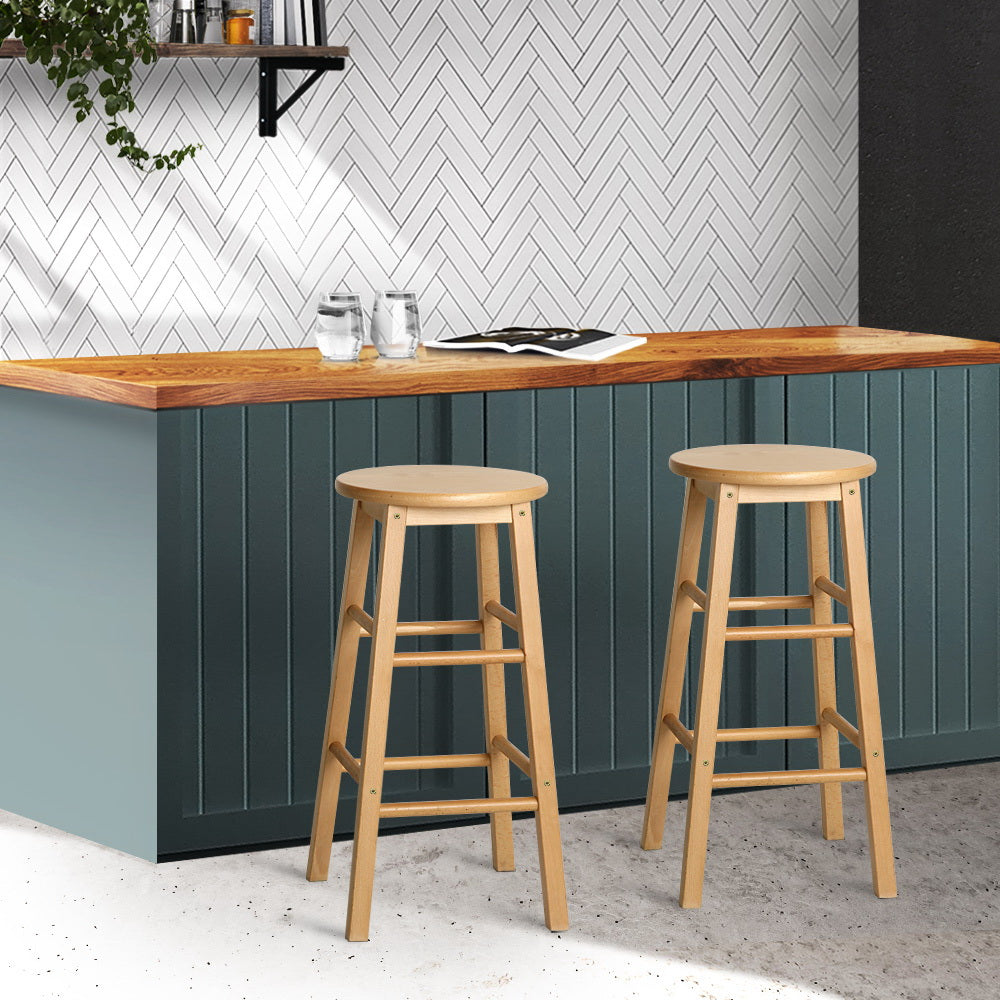 Marlook 2x Bar Stools Round Chairs Wooden Nature