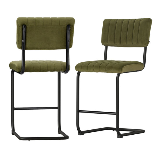 Marlook 2x Bar Stools Velvet Chairs Green