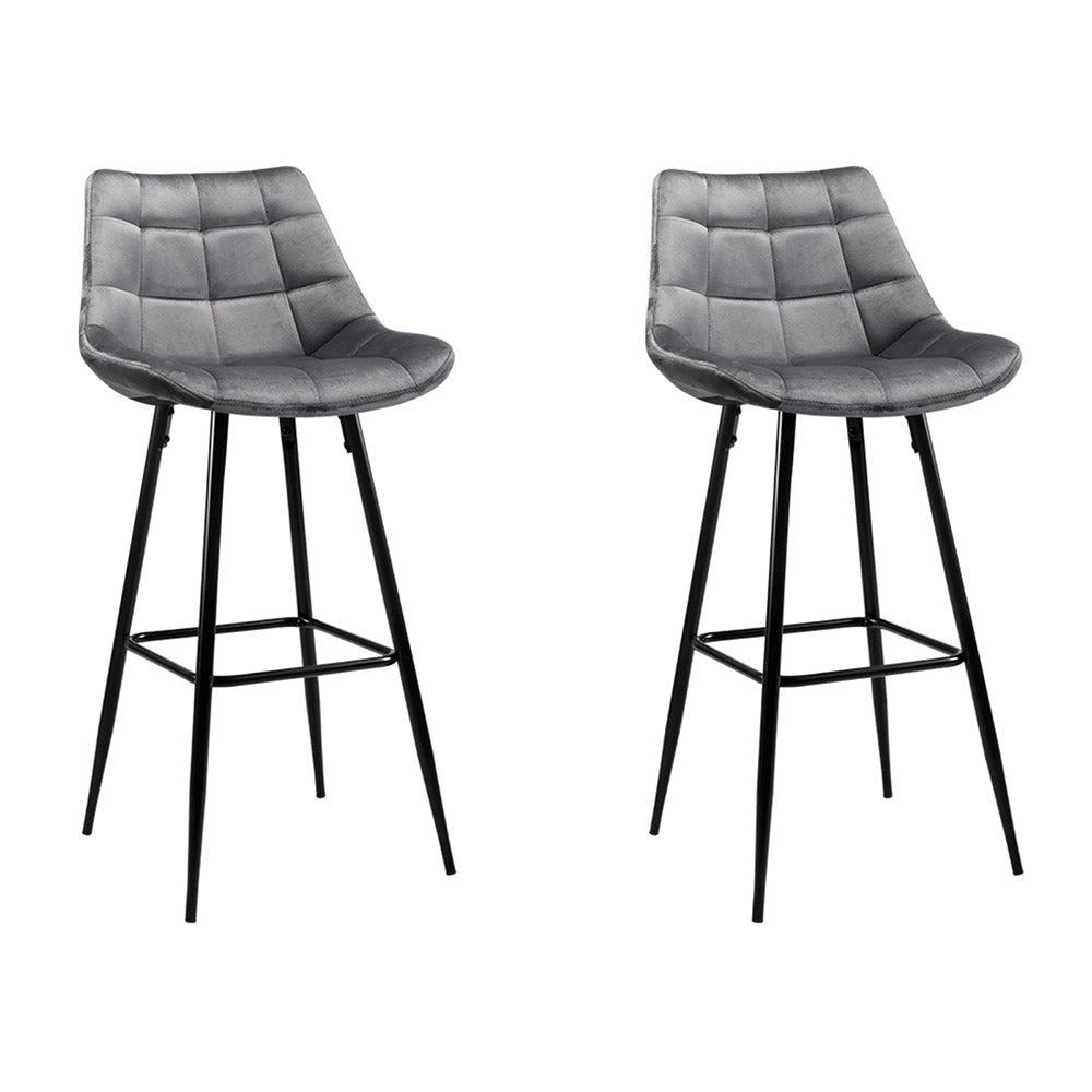 Marlook 2x Bar Stools Velvet Chairs Grey