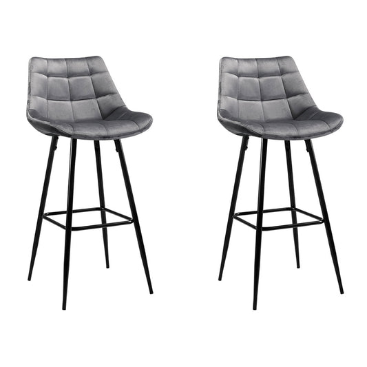 Marlook 2x Bar Stools Velvet Chairs Grey