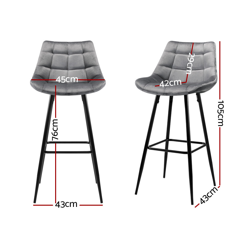 Marlook 2x Bar Stools Velvet Chairs Grey