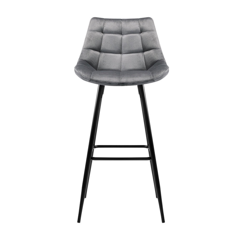 Marlook 2x Bar Stools Velvet Chairs Grey