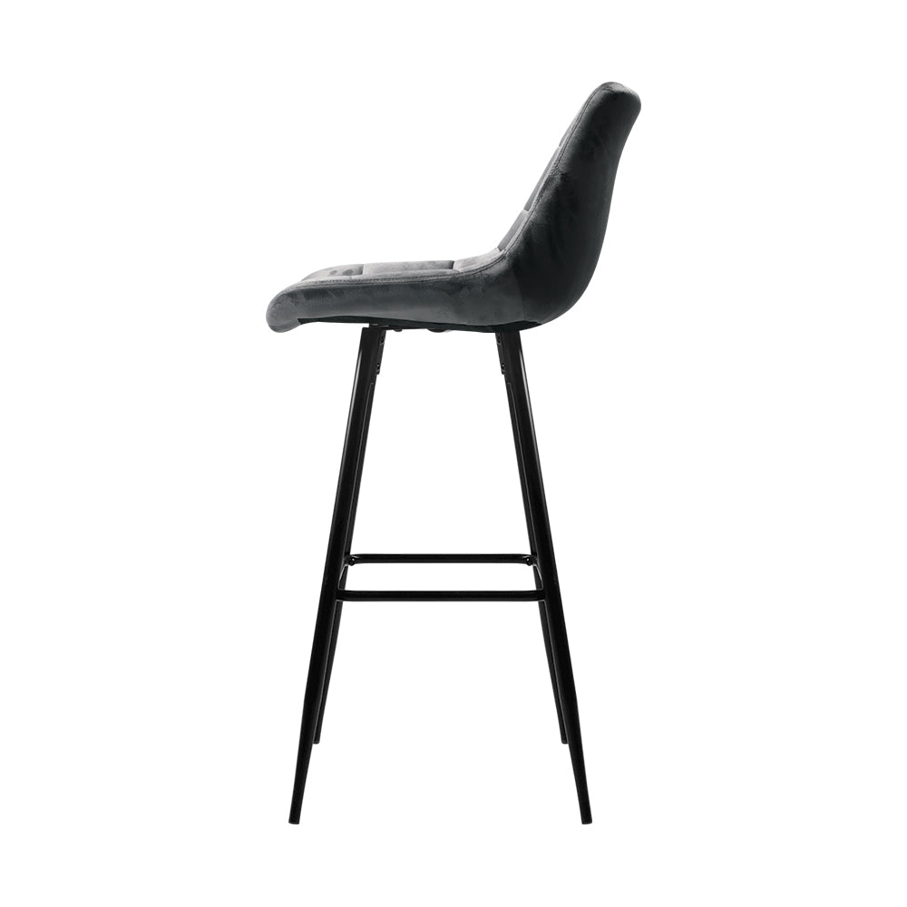 Marlook 2x Bar Stools Velvet Chairs Grey