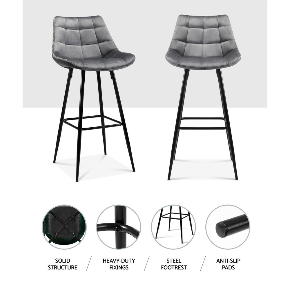 Marlook 2x Bar Stools Velvet Chairs Grey