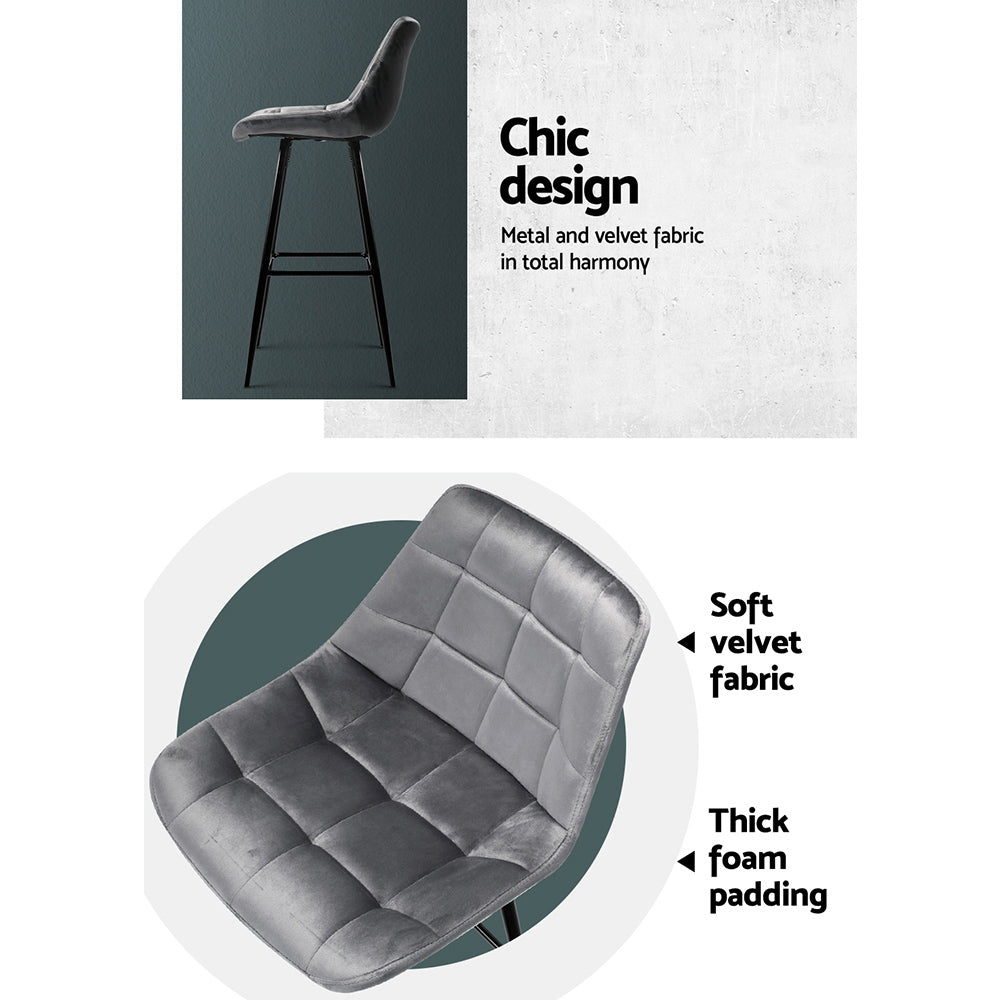 Marlook 2x Bar Stools Velvet Chairs Grey
