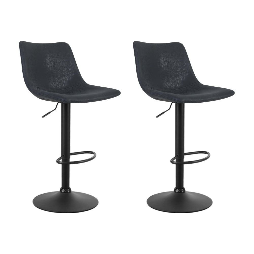 Marlook 2x Bar Stools Vintage Leather Swivel Gas Lift Black