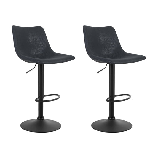 Marlook 2x Bar Stools Vintage Leather Swivel Gas Lift Black