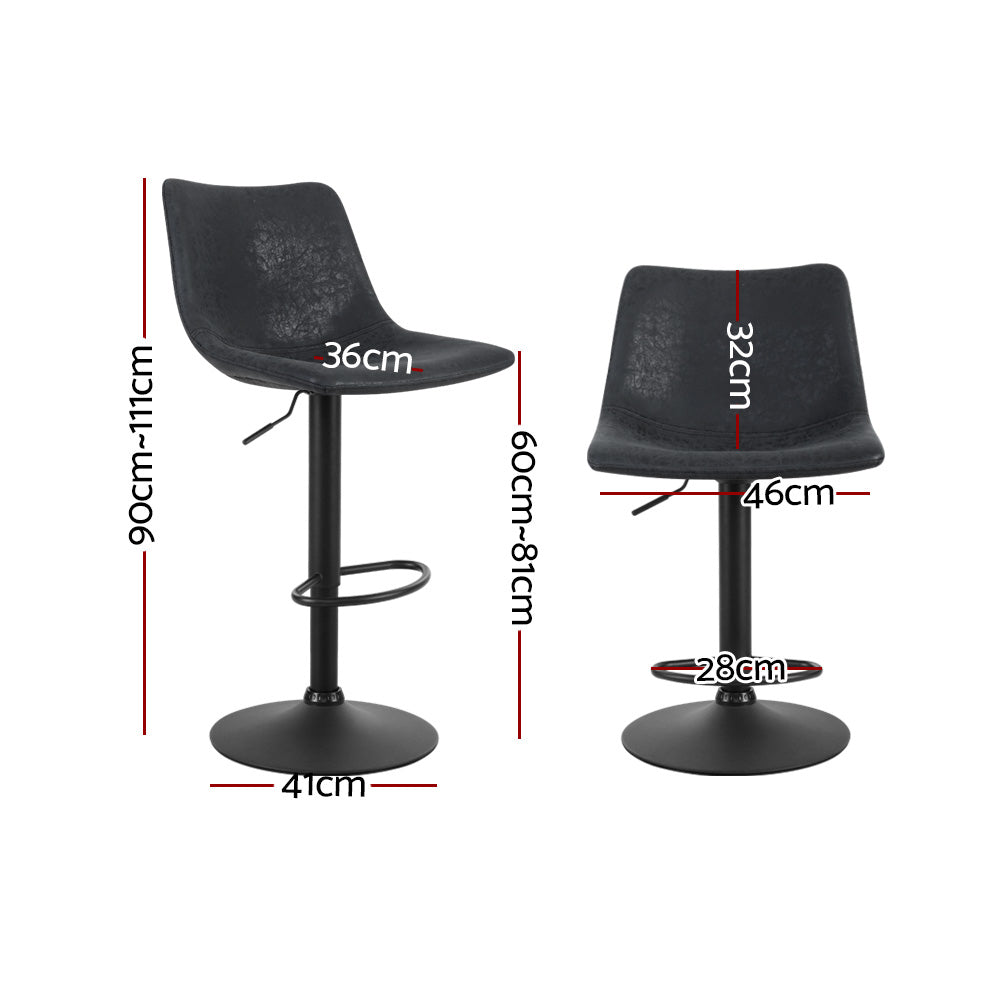 Marlook 2x Bar Stools Vintage Leather Swivel Gas Lift Black