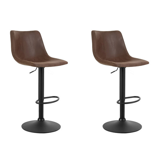 Marlook 2x Bar Stools Vintage Leather Swivel Gas Lift Brown