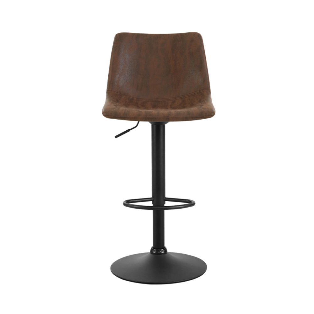Marlook 2x Bar Stools Vintage Leather Swivel Gas Lift Brown