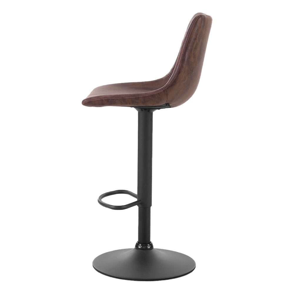 Marlook 2x Bar Stools Vintage Leather Swivel Gas Lift Brown