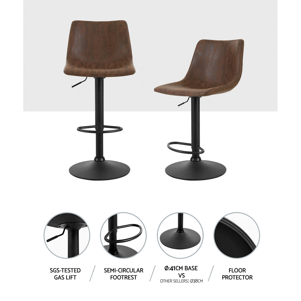 Marlook 2x Bar Stools Vintage Leather Swivel Gas Lift Brown