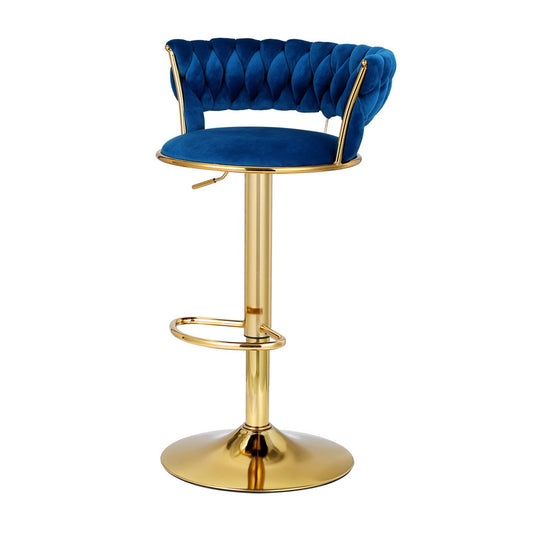 Marlook Bar Stools Gas Lift Velvet Woven Backrest Navy