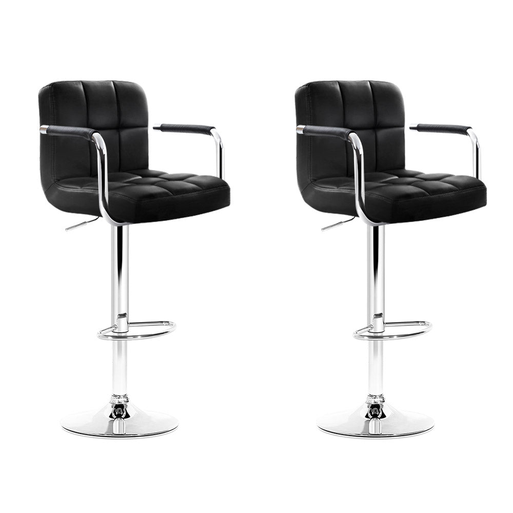 Marlook 2x Bar Stools Leather Gas Lift w/Armrest Black