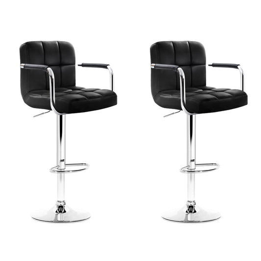 Marlook 2x Bar Stools Leather Gas Lift w/Armrest Black
