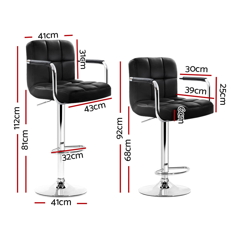 Marlook 2x Bar Stools Leather Gas Lift w/Armrest Black