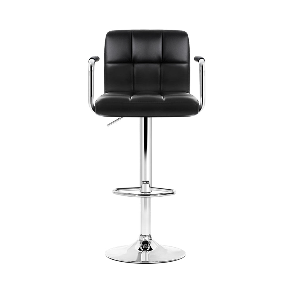 Marlook 2x Bar Stools Leather Gas Lift w/Armrest Black