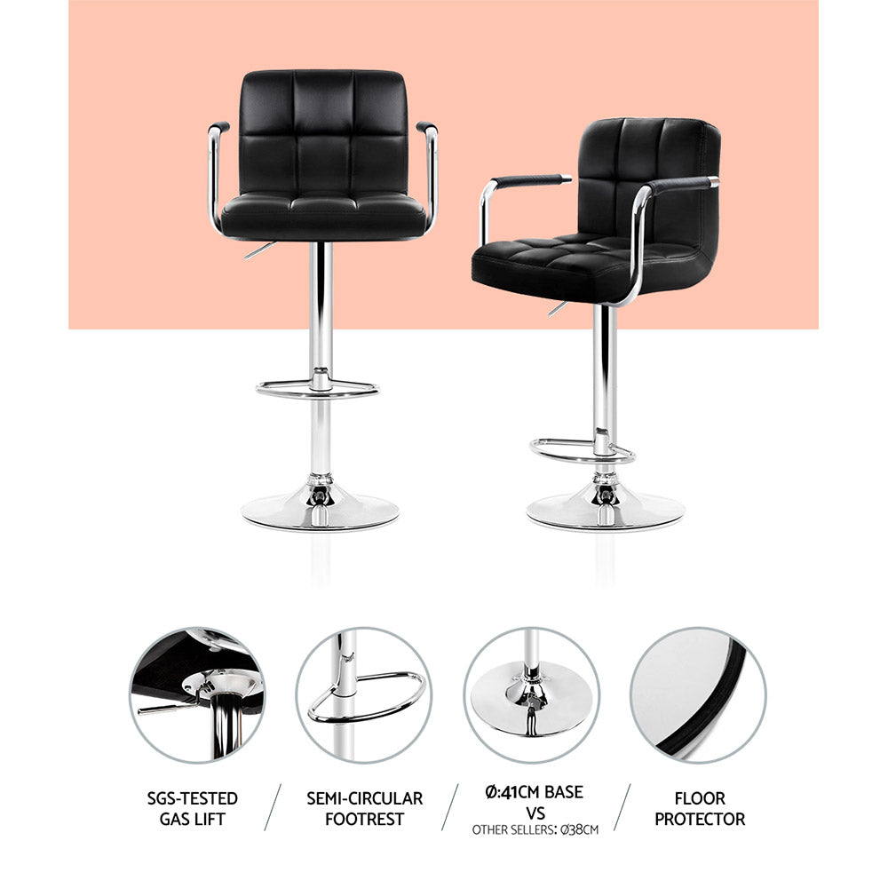 Marlook 2x Bar Stools Leather Gas Lift w/Armrest Black