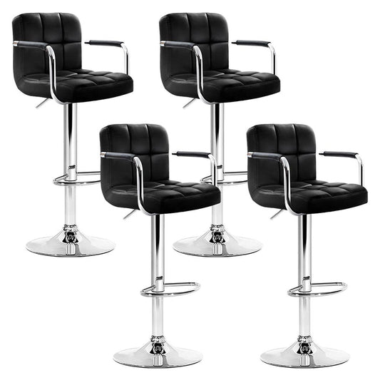 Marlook 4x Bar Stools Leather Gas Lift w/Armrest Black