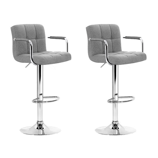Marlook 2x Bar Stools Fabric Gas Lift w/Armrest Grey