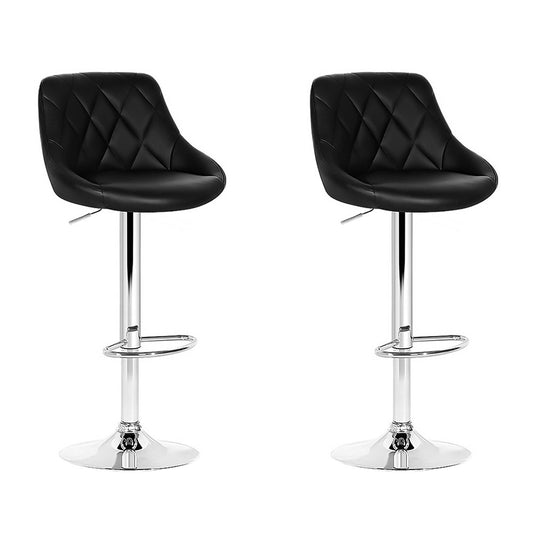 Marlook 2x Bar Stools Leather Padded Gas Lift Stool Black