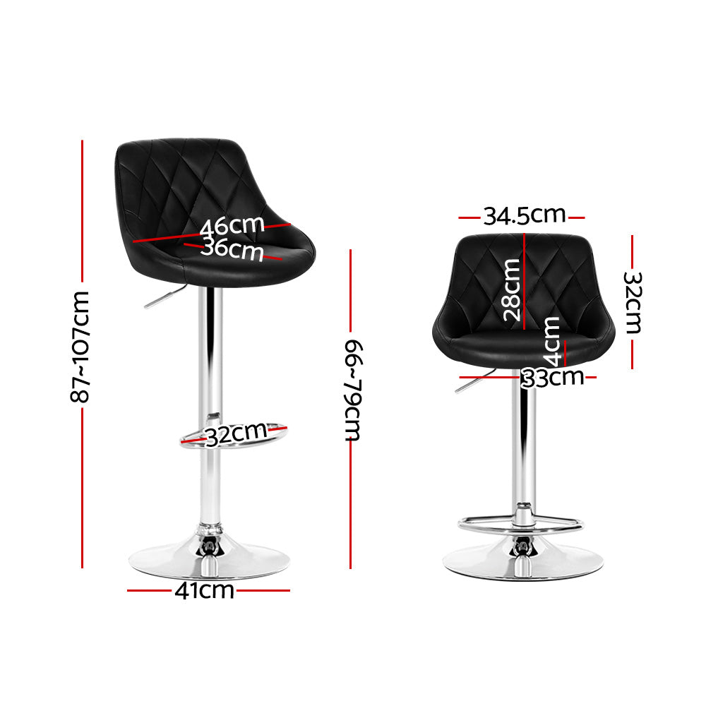 Marlook 2x Bar Stools Leather Padded Gas Lift Stool Black